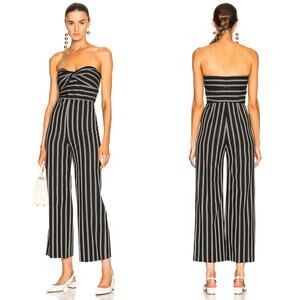 Veronica Beard Cypress Strapless Striped Wide-Leg Jumpsuit Black White Size 8